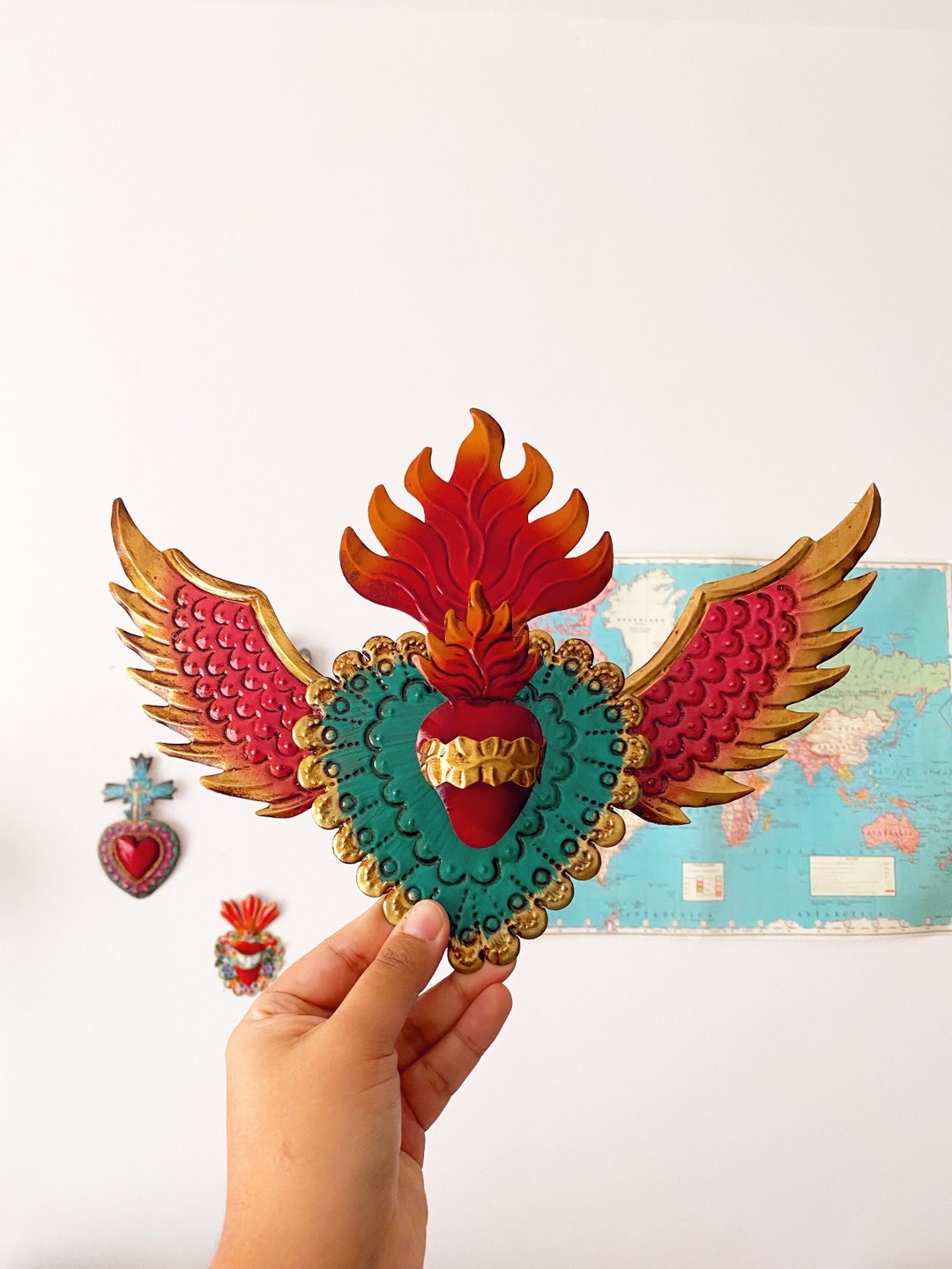 3D Mexican Heart With Wings Mexican Frida Khalo Milagro Etsy