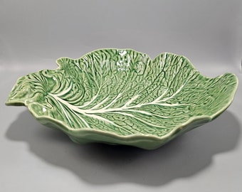 Vintage Bordallo Pinheiro Green Cabbage Leaf Ware Majolica Large Serving Bowl