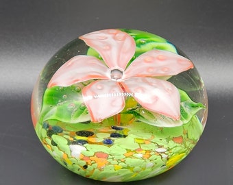 Vintage Art Glass Floral Paperweight 3.5"