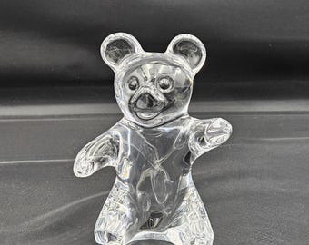 Vintage Daum France  Crystal Teddy Bear Figurine Paperweight Mint 4" - Signed