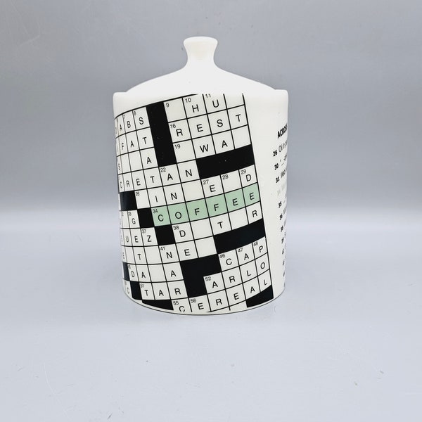 New York Times Crossword Puzzle Ceramic Coffee Canister By Fishs Eddy