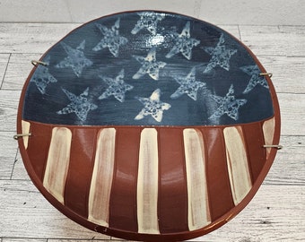 Eldreth Redware Pottery Hand Painted American Flag Decorative Bowl 2002