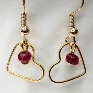 Ruby Earrings, Natural Ruby Earrings,  Ruby and Heart Heart Earrings, Real Ruby Earrings, Dainty Ruby Earrings, Ruby Jewelry