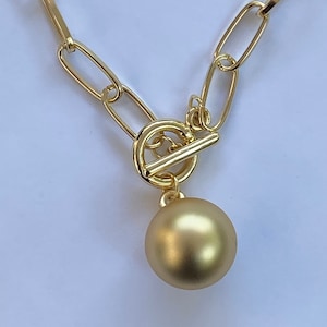 Gold Ball Necklace, Silver Ball Necklace, Large Gold Plated Ball Pendant, Oval Link Necklace, Toggle Clasp Gold Ball, Chunky Ball