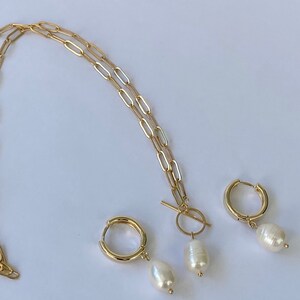 Baroque Pearl Necklace, Baroque Pearl Earrings,  Gold Plated Baroque Pearl Jewelry, Gift for Her