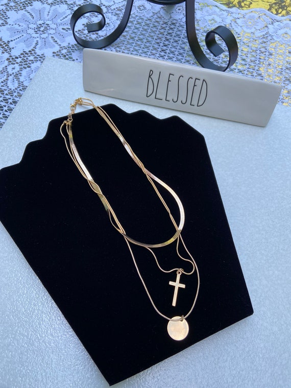 CIVARIZE Layered Chain Cross Necklace 3連 Three Chain Layered Necklace, Layered Cross Necklace, Layered