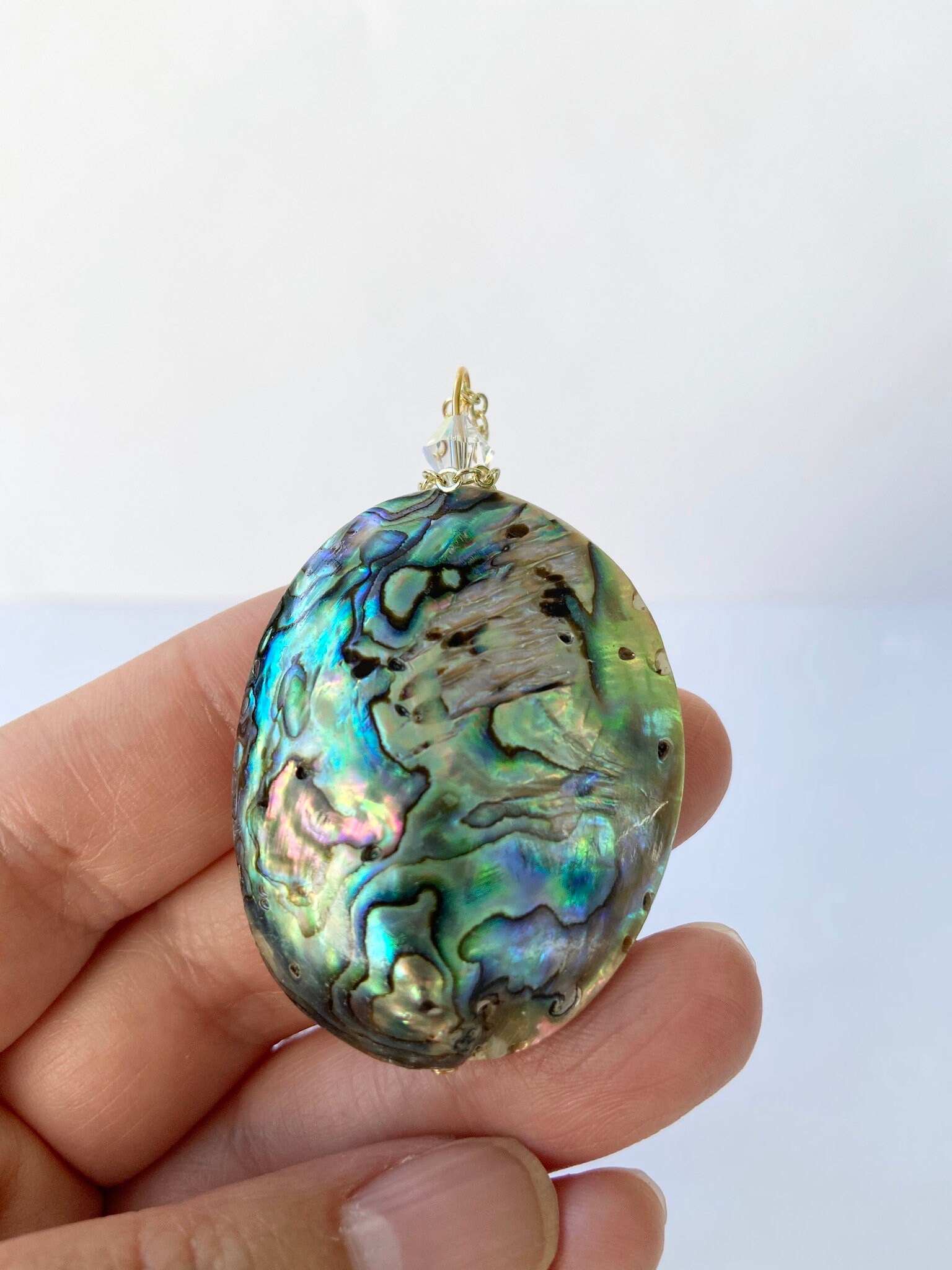 Green Abalone Butterfly Pendant Necklace With Popcorn Chain & Matching Earrings - Jewelry Set - View #10