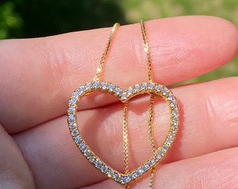 Heart Necklace, CZ Gold Heart Pendant Necklace, Christmas Gift