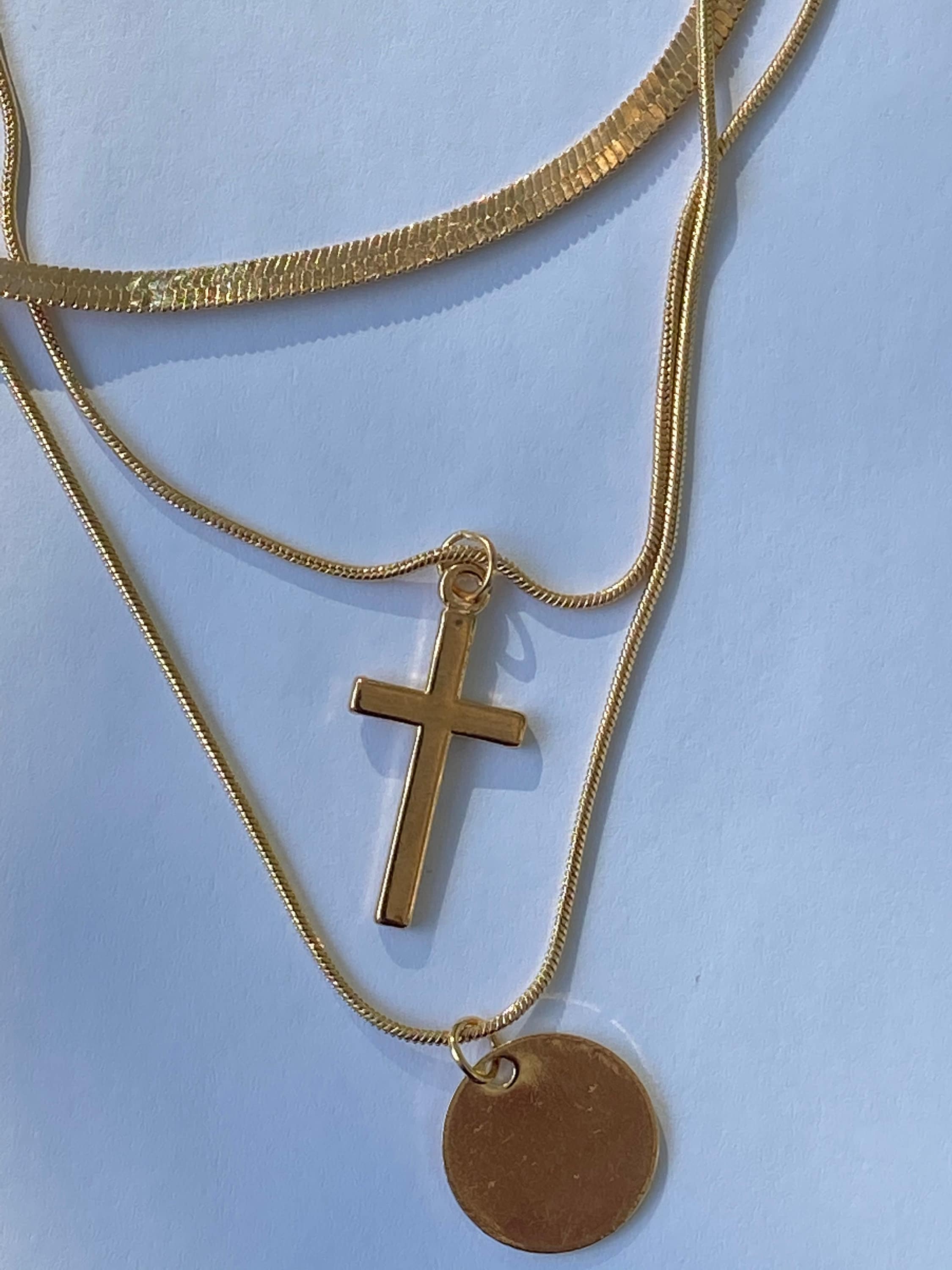 CIVARIZE Layered Chain Cross Necklace 3連 Three Chain Layered Necklace, Layered Cross Necklace, Layered