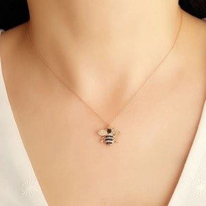 Sterling Silver Bee Necklace: Dainty Honey Bee Pendant