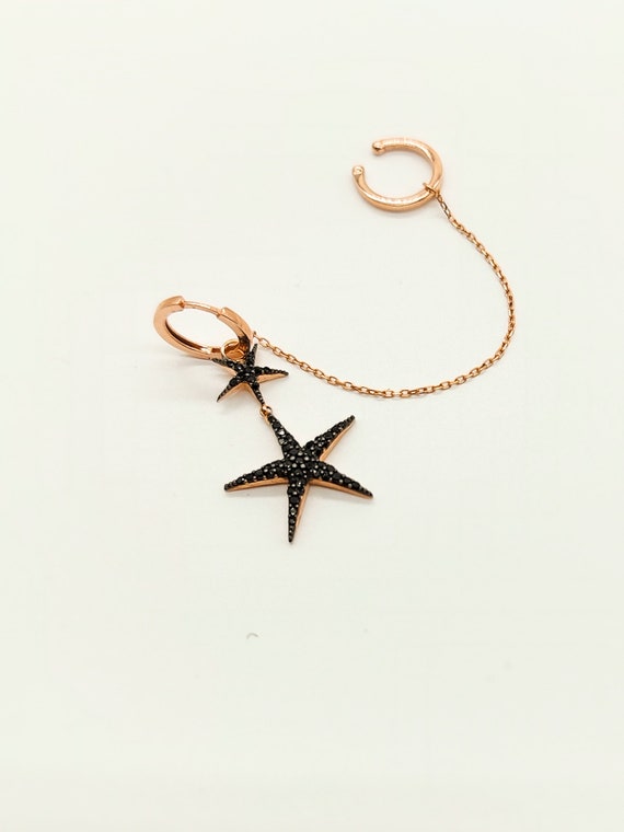 Huggie Hoop Earring Black Starfish Earring Hoop Ear Cuff With