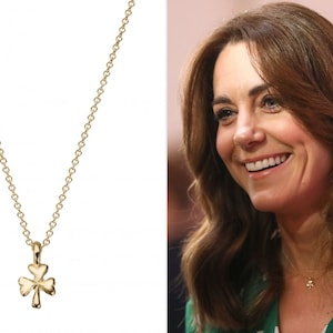 Kate Middleton 14k Gold Plated Sterling Silver Clover Necklace Gold Plated Silver,Hope Pendant,Silver Leaf Clover Necklace,Clover Necklace