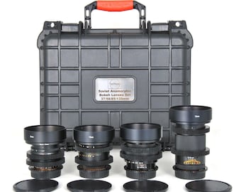 Soviet 37/58/85/135mm Cine Modded Lenses Set For Canon EF Mount w/ Case!