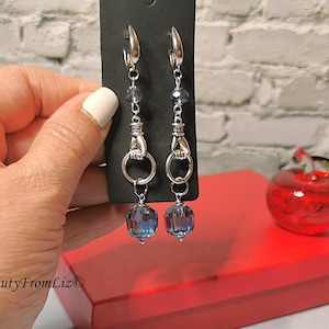 Ohrhänger, Ohrringe, Kristallohrringe Lange Bergkristallohrringe Blaue Ohrringe Kristallkugel, Brautschmuck