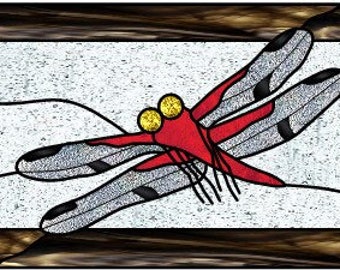 Two dragonflies stained glass copper foil transom panel design pattern