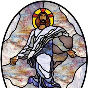 Jesus Christ Ascending into Clouds stained glass medallion design pattern