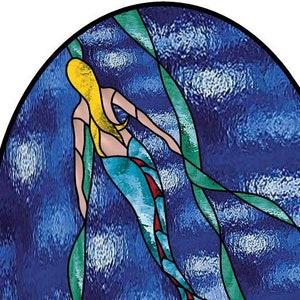 Mermaid swimming seen from above stained glass panel pattern