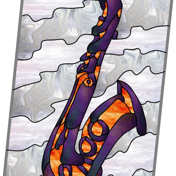 Jazz saxophone stained glass pattern for download