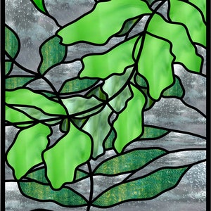 Oversized Leaves stained glass window door insert pattern for download