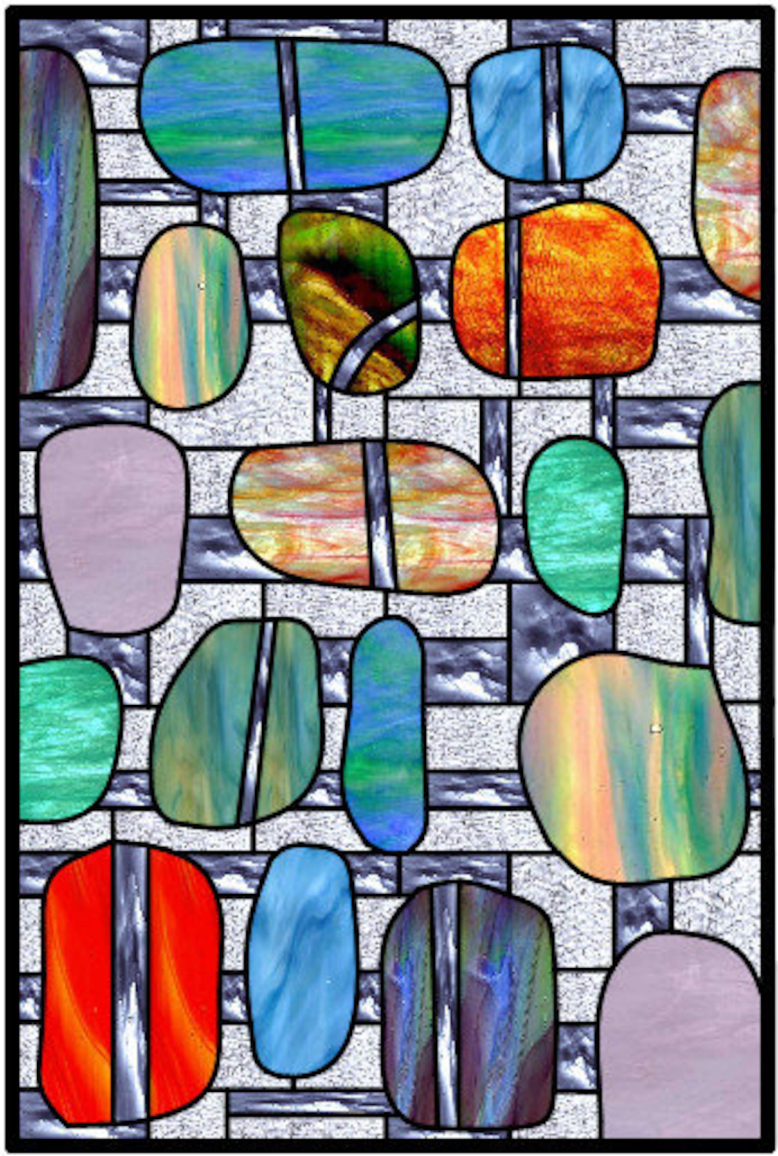 Cobb Midcentury Modern Stained Glass Bubbles and Lines Pattern Design