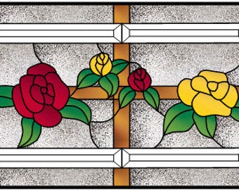 Rose and Dove stained glass and bevels transom pattern design