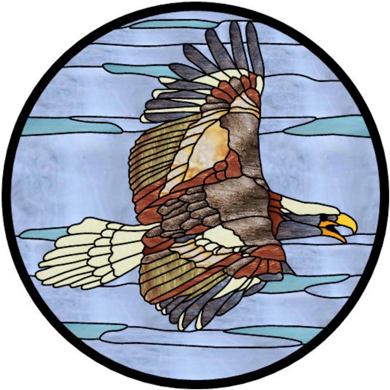 American Bald Eagle Stained Glass Circle Panel Design Pattern Etsy