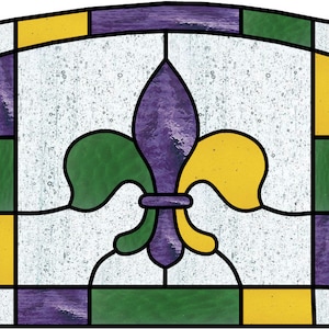 Patrón simple de panel arqueado de vidriera francesa con flor de lis para descargar