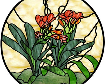 Clivia Curly Willow flower circular stained glass pattern for download