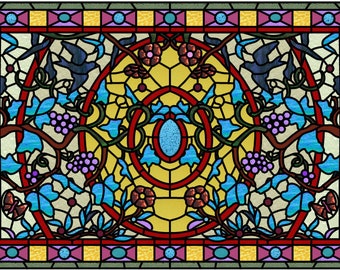 Birds and Grapes American Jewels stained glass panel design pattern