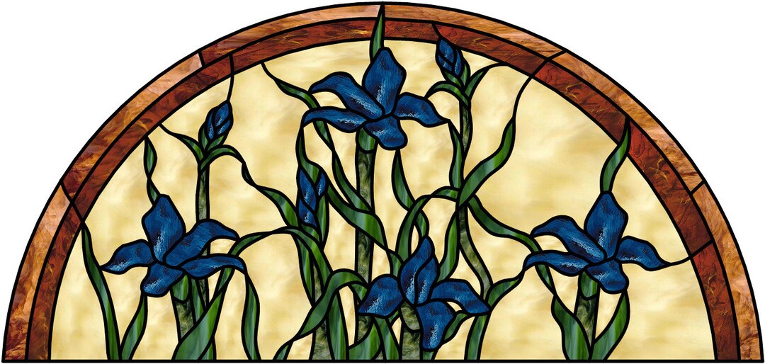 Blue Irises Arched Stained Glass Transom Pattern Design for Download - Etsy