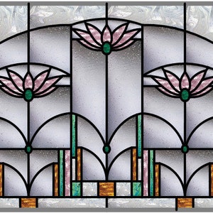 Anderson Lotus flower stained glass window pattern design download
