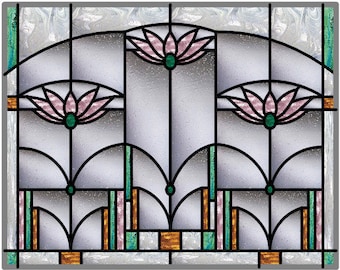 Anderson Lotus flower stained glass window pattern design download