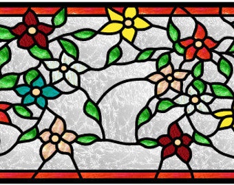 Five Petals flower stained glass transom pattern for download