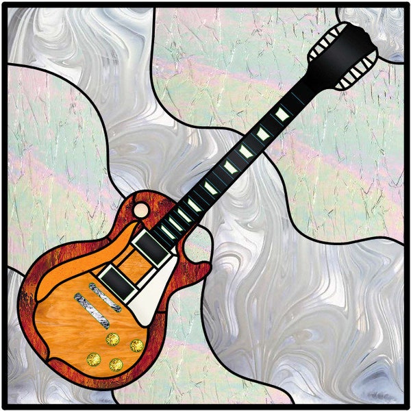 Classic Gibson Les Paul Guitar stained glass panel design pattern