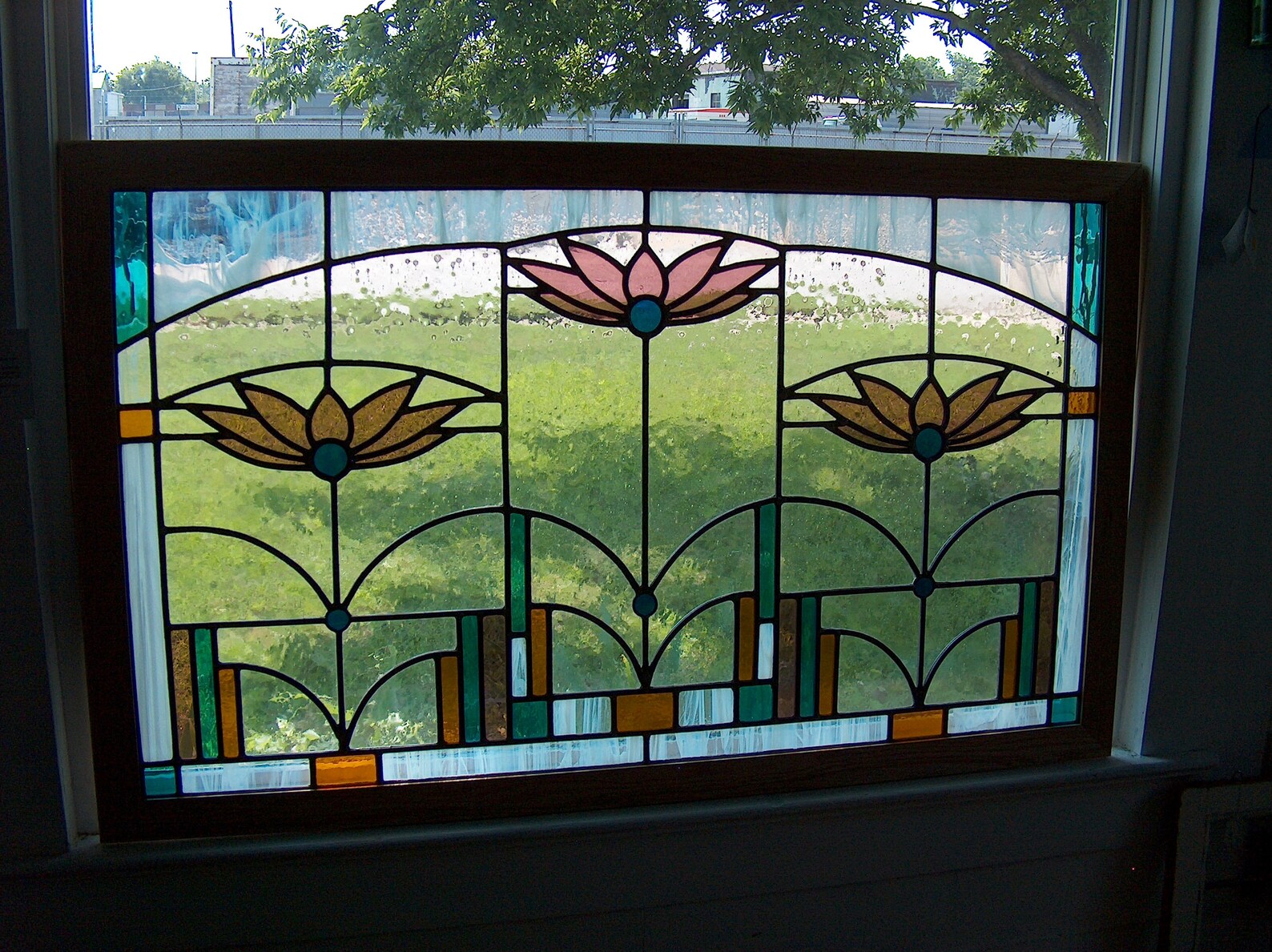 What is the title of this picture ? Anderson Lotus flower stained glass window pattern design | Etsy