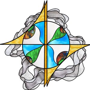 Earth planet stained glass hanging panel design pattern