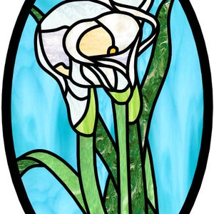 Callas oval stained glass panel pattern for download