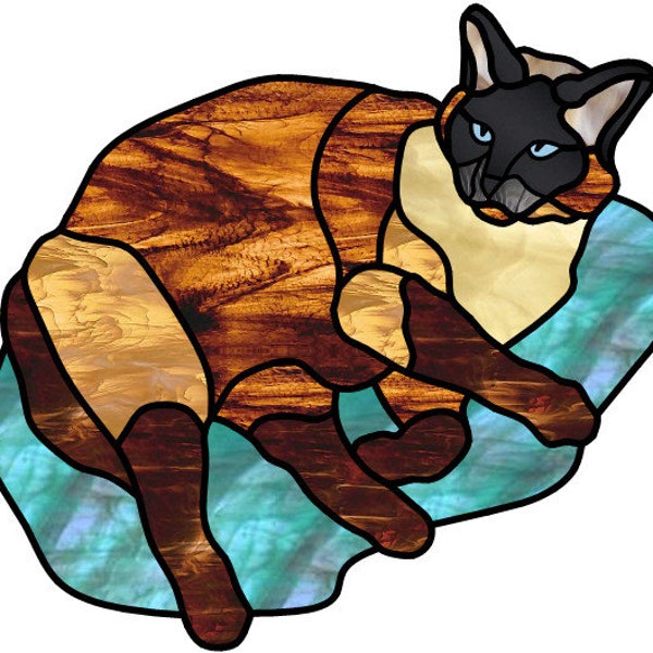 Siamese cat stained glass pattern design