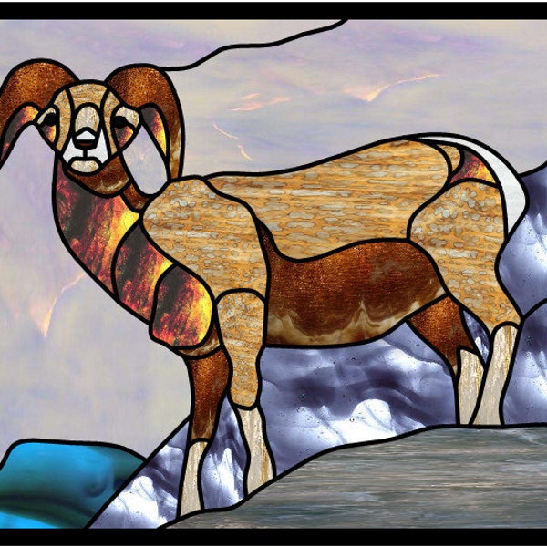 Big Horn Sheep stained glass pattern design