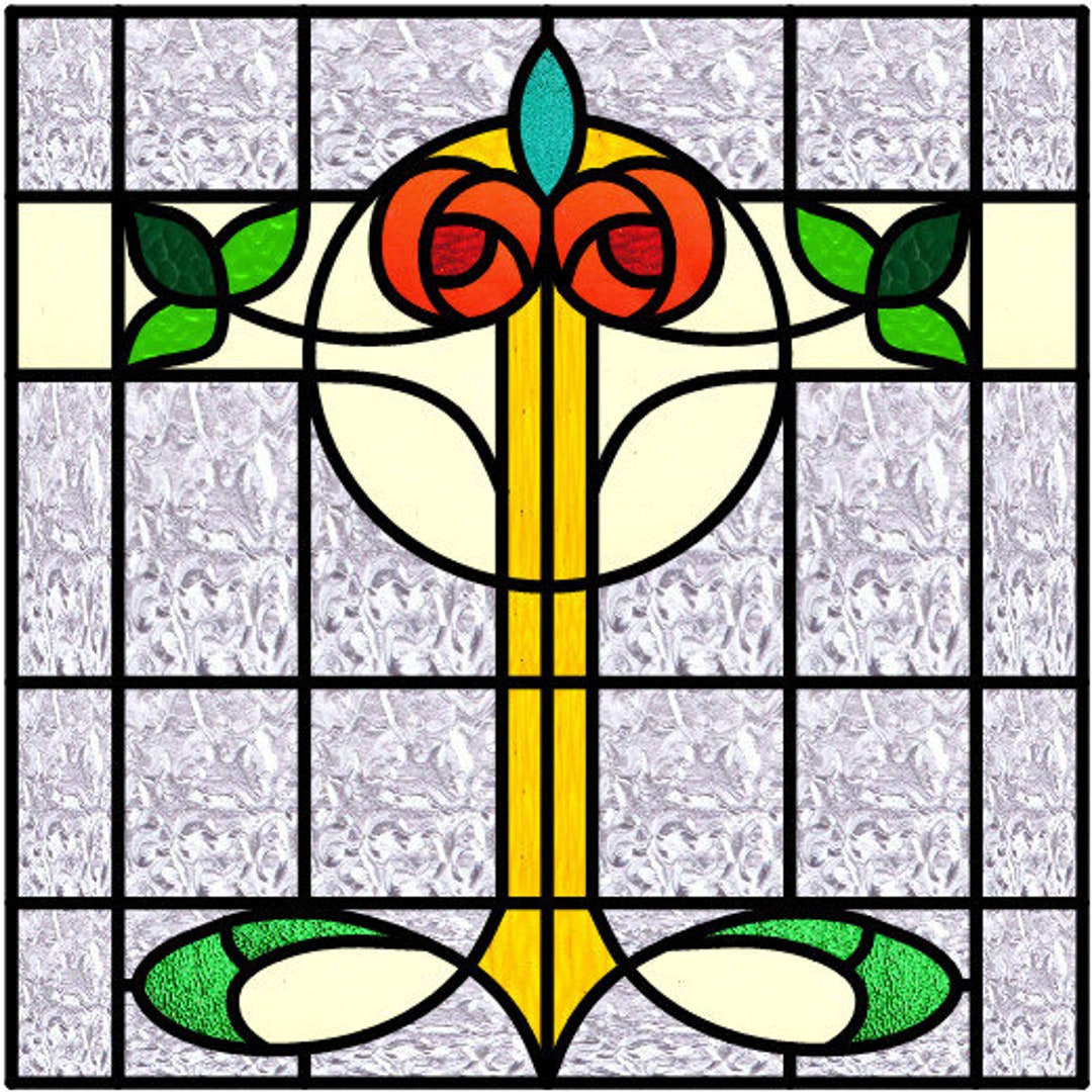 2 Macintosh Roses Stained Glass Arts and Crafts Style Pattern Design