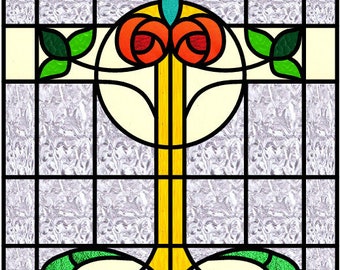 2 MacIntosh Roses stained glass Arts and Crafts style pattern design for download