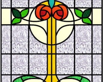 2 MacIntosh Roses stained glass Arts and Crafts style pattern design for download