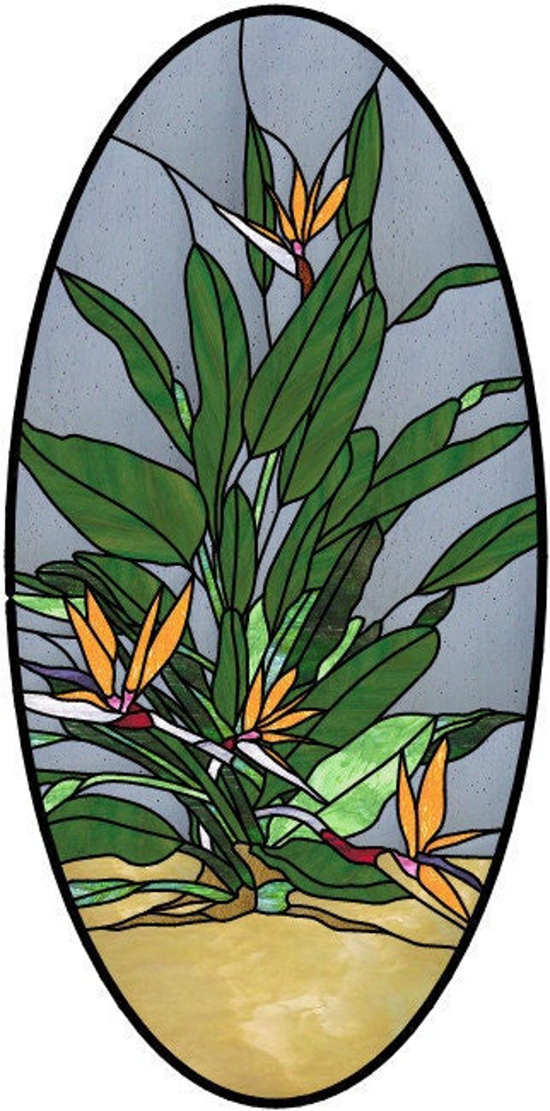 Bird of Paradise Oval Door Panel Insert Stained Glass Pattern Download ...