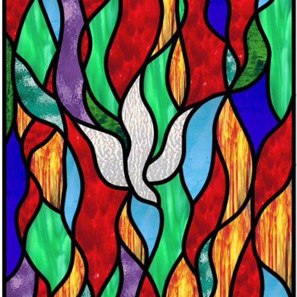 Spirit Dove stained glass panel pattern design