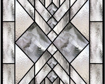 Chevron Star clear stained glass window pattern design