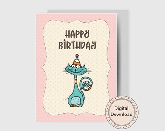 Cute Cat Birthday Printable Card Birthday Printable Card Birthday ...
