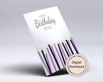 Happy Birthday Candles (purple and black) Printable Card - Birthday Card - Digital Download