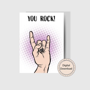 You Rock - Ongles noirs Carte de vœux imprimable - Main faisant le geste Rock N 'roll | Téléchargement numérique | Carte You Rock Goth