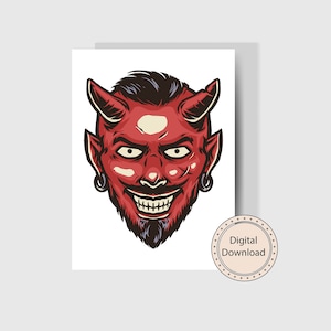 Diable carte imprimable carte | Carte numérique Goth démon ou diable | Téléchargement numérique | Carte gothique Satan