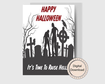 Raise Hell Zombie Happy Halloween printable card | Happy Halloween Printable Card |  Zombie Card  | Digital Download | Happy Halloween Card